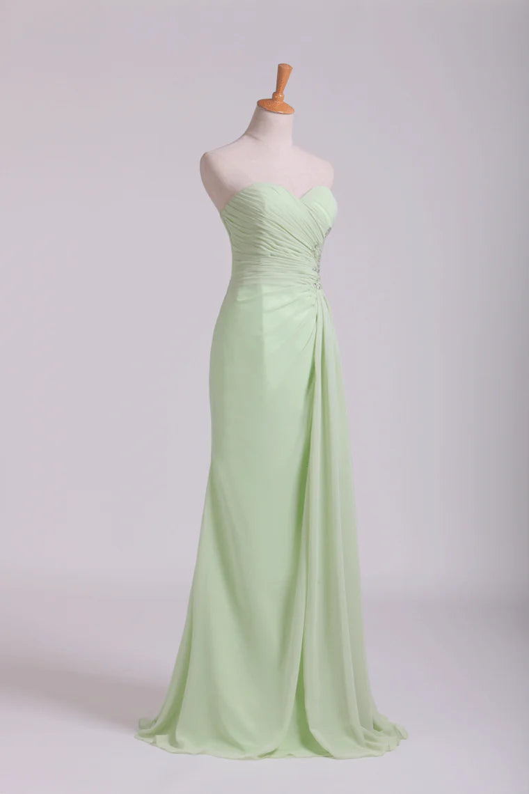 Party Dress Column Ruffled Bodice Beaded With Slit Floor Length